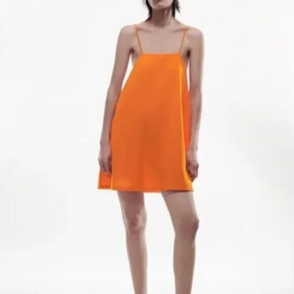 "NWT" Zara Orange Mini Shift Dress -‎ Women's Size Large